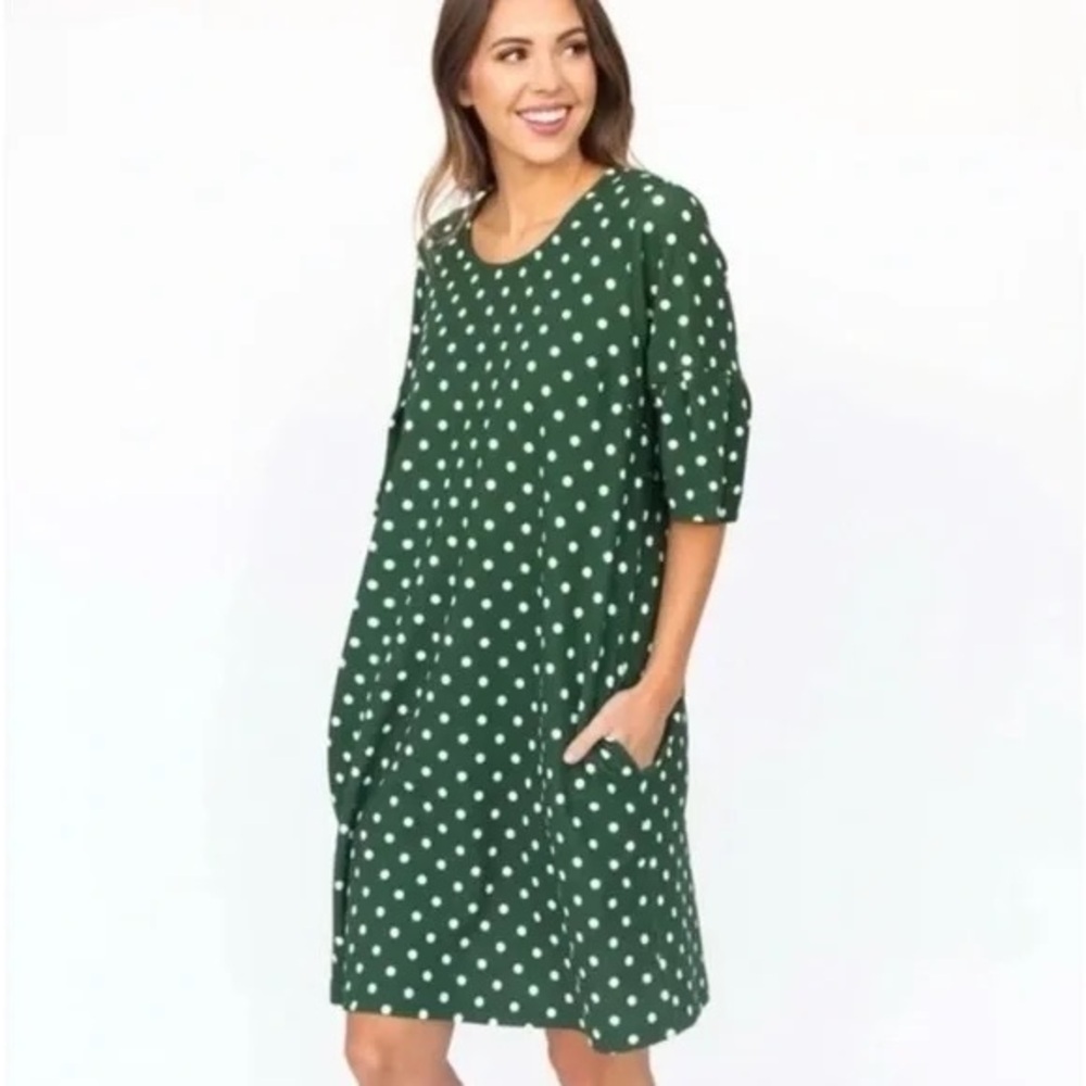 Agnes & Dora Dress Adams Green & White Polka Dot Ruffle Oversized Sz. S